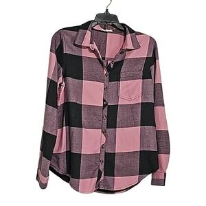 Flannel‎ Pink & Black Maurices Plaid Shirt Flannel Size S EUC